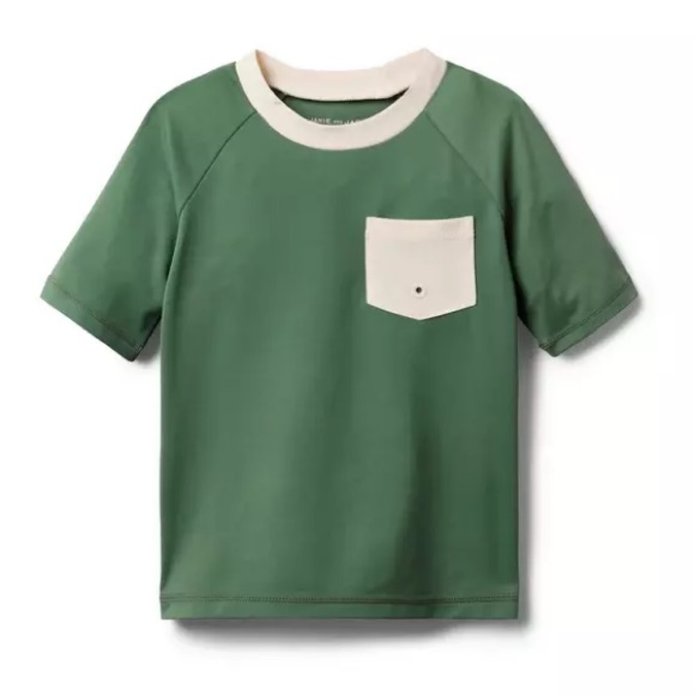 Janie and Jack Boys Rash Guard Size 4 – Green & Cream Colorblock UPF 50+ Swim